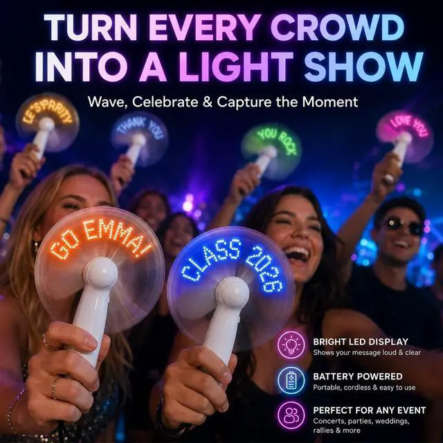 Alt view image 5 of 7 - HOFMOY Custom LED Message Fan Personalized Mini Handheld Fan, Bulk Party Favors for Adults Weddings, Birthdays, Bridal Showers, Concerts & Graduations