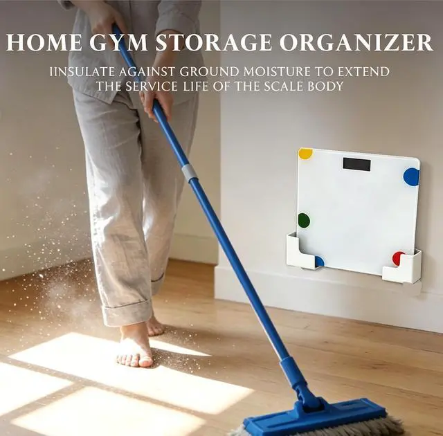 Alt view image 2 of 7 - Weight Scale Holder for Wall,Adjustable Storage Bracket+4Pcs Stickers-White | Storage Bracket for Body Fat & Digital Scales, Universal Fit for Home Gym, Bathroom, Kitchen