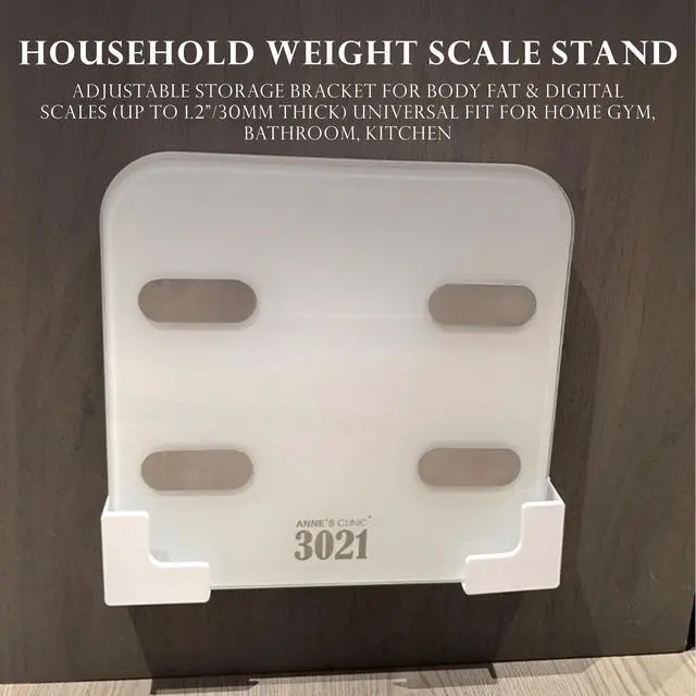 Alt view image 5 of 7 - Weight Scale Holder for Wall,Adjustable Storage Bracket+4Pcs Stickers-White | Storage Bracket for Body Fat & Digital Scales, Universal Fit for Home Gym, Bathroom, Kitchen
