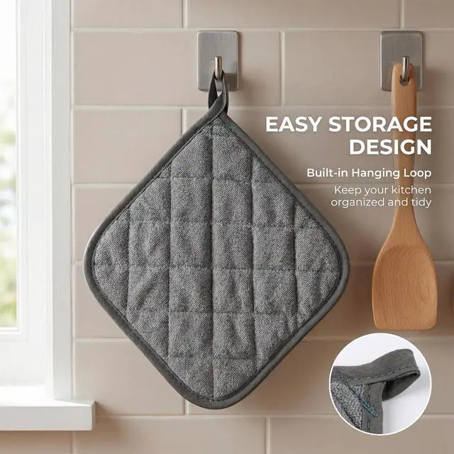 Alt view image 4 of 7 - MAQIHAN Pot Holders for Kitchen - 4 PCS Cotton Hot Pads for Kitchen Gray | Cotton Potholders Set, Heat Resistant Terry Cloth 7 Inch, Oven Pads, Cooking, Baking Pans, Dining Table & Countertops