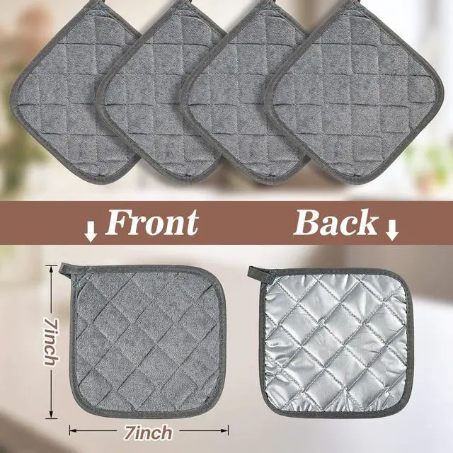 Alt view image 6 of 7 - MAQIHAN Pot Holders for Kitchen - 4 PCS Cotton Hot Pads for Kitchen Gray | Cotton Potholders Set, Heat Resistant Terry Cloth 7 Inch, Oven Pads, Cooking, Baking Pans, Dining Table & Countertops