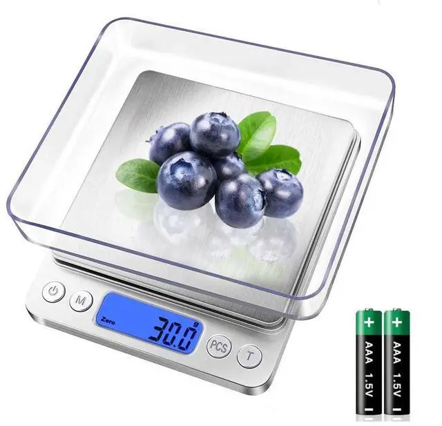 Main image of Digital Food Kitchen Scale, 3000g/0.1g High Accuracy Mini Pocket Scale Measures in Grams and oz for Cooking, Baking, Jewelry, Tare Function,2 Trays, LCD Display (Batteries Included)