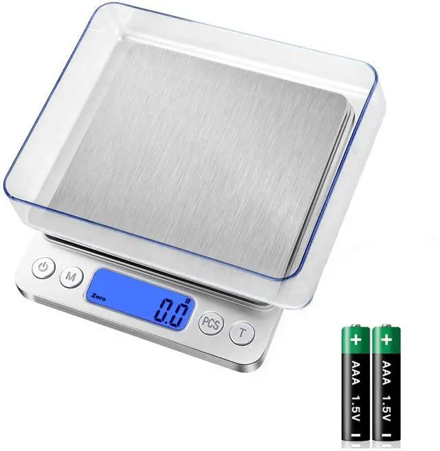 Alt view image 2 of 7 - Digital Food Kitchen Scale, 3000g/0.1g High Accuracy Mini Pocket Scale Measures in Grams and oz for Cooking, Baking, Jewelry, Tare Function,2 Trays, LCD Display (Batteries Included)