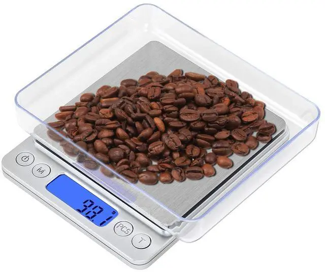 Alt view image 3 of 7 - Digital Food Kitchen Scale, 3000g/0.1g High Accuracy Mini Pocket Scale Measures in Grams and oz for Cooking, Baking, Jewelry, Tare Function,2 Trays, LCD Display (Batteries Included)