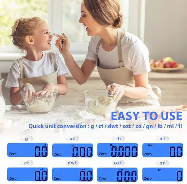 Alt view image 7 of 7 - Digital Food Kitchen Scale, 3000g/0.1g High Accuracy Mini Pocket Scale Measures in Grams and oz for Cooking, Baking, Jewelry, Tare Function,2 Trays, LCD Display (Batteries Included)