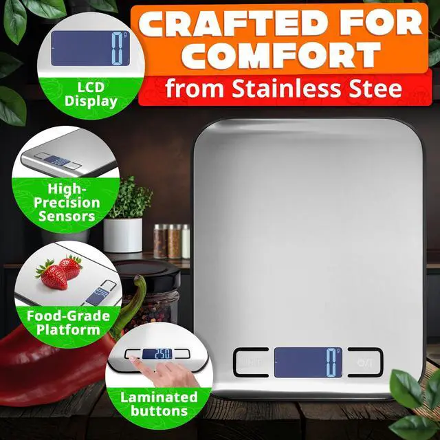 Alt view image 4 of 7 - Food Scale with 4-Point Sensor - Kitchen Scales Digital Weight Grams and Ounces, kg, lb, ml, Milk ml with LCD Display, 22lb Load, 0.05oz Increments, Tare & Auto-Off Feature - for Cooking and Backing