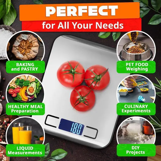Alt view image 5 of 7 - Food Scale with 4-Point Sensor - Kitchen Scales Digital Weight Grams and Ounces, kg, lb, ml, Milk ml with LCD Display, 22lb Load, 0.05oz Increments, Tare & Auto-Off Feature - for Cooking and Backing