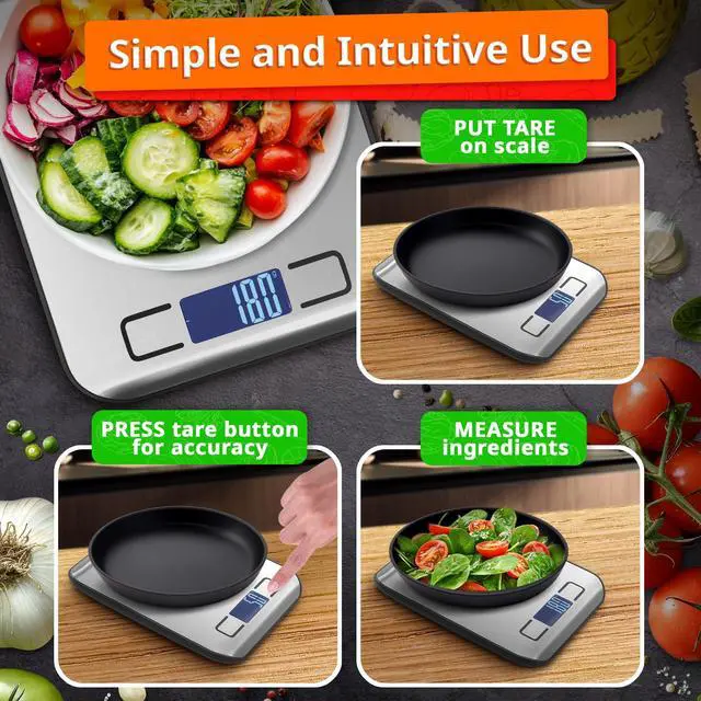 Alt view image 6 of 7 - Food Scale with 4-Point Sensor - Kitchen Scales Digital Weight Grams and Ounces, kg, lb, ml, Milk ml with LCD Display, 22lb Load, 0.05oz Increments, Tare & Auto-Off Feature - for Cooking and Backing