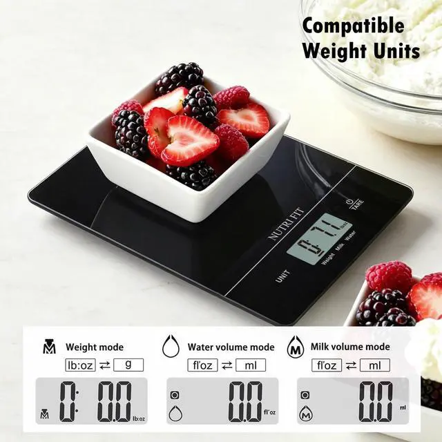 Alt view image 3 of 7 - NUTRI FIT Digital Food Scale Kitchen Scales Grams & Ounces for Weight Loss | Tempered Glass Panel, Ultra-Thin Size, 1g Increment, Max 11lbs, Smart Tare, Hang to Wall, Baking Cooking, 1CR2032 Battery