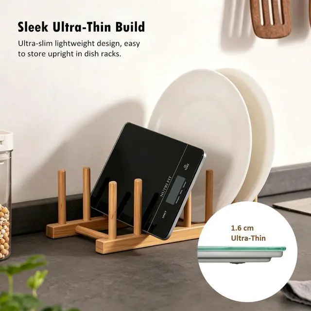 Alt view image 4 of 7 - NUTRI FIT Digital Food Scale Kitchen Scales Grams & Ounces for Weight Loss | Tempered Glass Panel, Ultra-Thin Size, 1g Increment, Max 11lbs, Smart Tare, Hang to Wall, Baking Cooking, 1CR2032 Battery