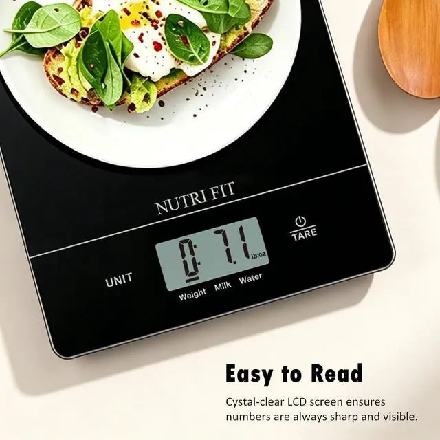 Alt view image 5 of 7 - NUTRI FIT Digital Food Scale Kitchen Scales Grams & Ounces for Weight Loss | Tempered Glass Panel, Ultra-Thin Size, 1g Increment, Max 11lbs, Smart Tare, Hang to Wall, Baking Cooking, 1CR2032 Battery
