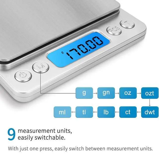 Alt view image 2 of 6 - Digital Scale Kitchen 500g 0.01g Food Scale High Precision Kitchen Scale Multifunctional Stainless Steel Pocket Scale with Back-Lit LCD Display Tare PCS Features, 9 Weighing Units Switch
