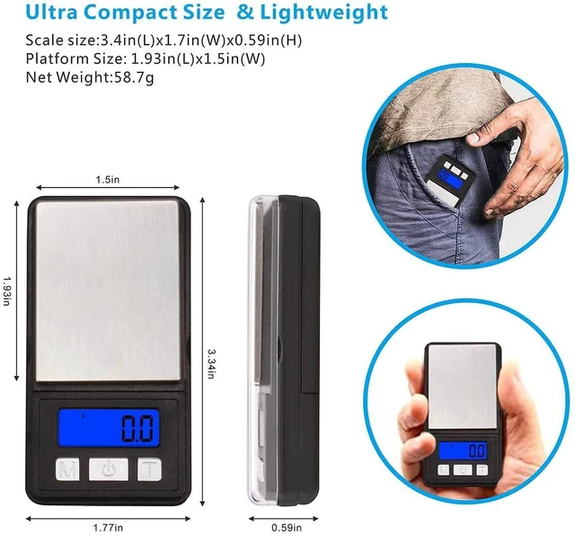 Alt view image 2 of 7 - Ultra Mini Scale, 1000g x 0.1g Digital Pocket Scale, Grams and Oz 6 Units, Gram Scale with LCD Display, Tare, Battery Included