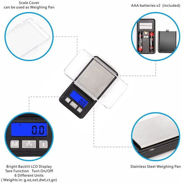 Alt view image 5 of 7 - Ultra Mini Scale, 1000g x 0.1g Digital Pocket Scale, Grams and Oz 6 Units, Gram Scale with LCD Display, Tare, Battery Included