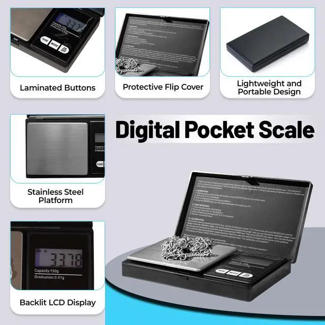 Alt view image 2 of 4 - 200g X 0.01g Digital Pocket Scale, with Backlit LCD Display, Small Mini Digital Pocket Gram Scale for Kitchen Jewelry Herb