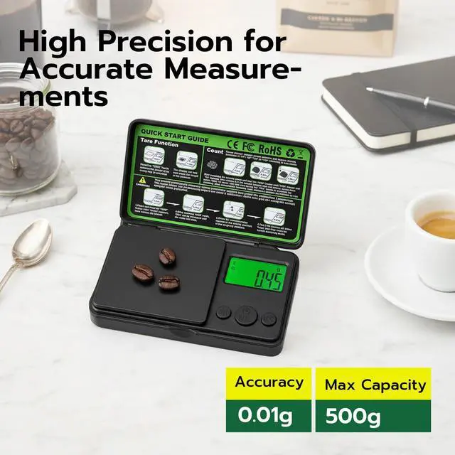 Alt view image 2 of 7 - Wigearss 0.01g/500g Digital Milligram Scale, Pocket Micro Scale with Tare Weight Function,Calibration Weight Backlit LCD Display, Mini Precision Scale for Weighing Powder, Gold, Jewelry, Mini Food