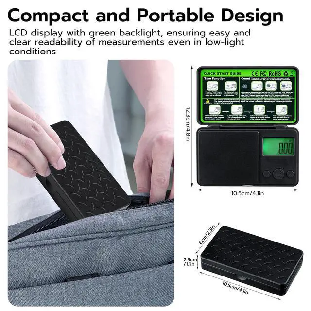 Alt view image 4 of 7 - Wigearss 0.01g/500g Digital Milligram Scale, Pocket Micro Scale with Tare Weight Function,Calibration Weight Backlit LCD Display, Mini Precision Scale for Weighing Powder, Gold, Jewelry, Mini Food