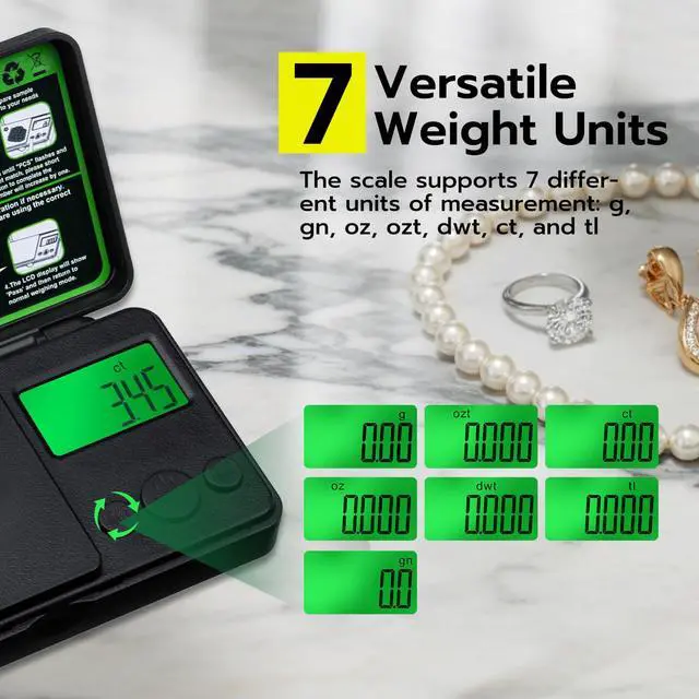 Alt view image 6 of 7 - Wigearss 0.01g/500g Digital Milligram Scale, Pocket Micro Scale with Tare Weight Function,Calibration Weight Backlit LCD Display, Mini Precision Scale for Weighing Powder, Gold, Jewelry, Mini Food