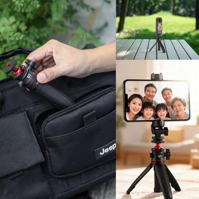 Alt view image 4 of 6 - 1/4" Screw Mount Mini Tripod Selfie Stick, Portable Tabletop Stand for Phones & Most Cameras, Lightweight Handheld Support for Video Filming