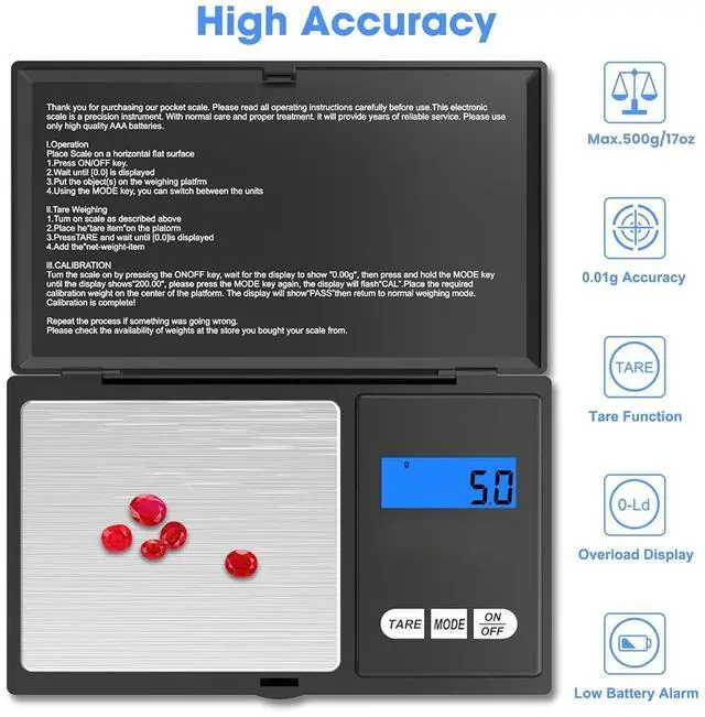 Alt view image 3 of 7 - PeakTrend Gram Scale, Mini Scale Digital Pocket Scale,200g x 0.1g,Digital Grams Scale, Food Scale, Jewelry Scale Black, Kitchen Scale, Precision Scale Grams Ounces Grains, Portable Travel