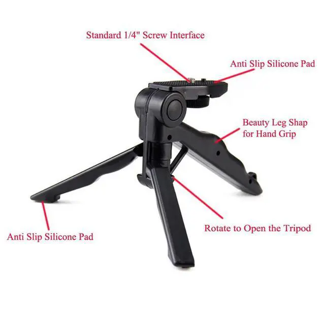Alt view image 6 of 7 - Walway Foldable Mini Table Tripod Stand Hand Grip with 1/4" Screw Compatible with Gopro/Smartphones/Compact Cameras DSLRs for Vlogging, Live Streaming, Zoom Meeting