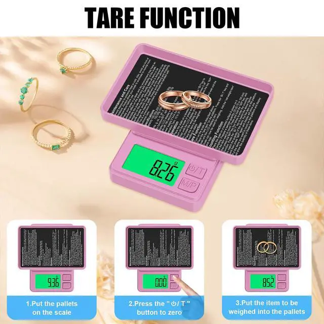 Alt view image 5 of 7 - Diyife 1000g Digital Pocket Gram Scale 0.01g Accuracy, Mini Jewelry Scale | with Protective Cover, 7 Units, Tare Function, LCD Display, Suit for Jewelry, Powder, Pink