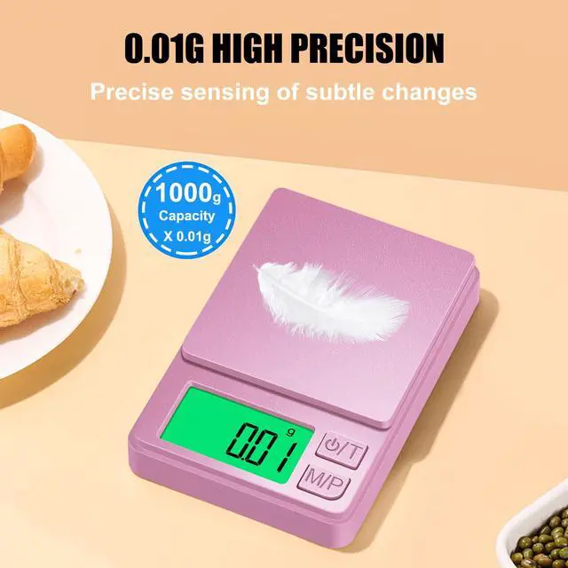 Alt view image 6 of 7 - Diyife 1000g Digital Pocket Gram Scale 0.01g Accuracy, Mini Jewelry Scale | with Protective Cover, 7 Units, Tare Function, LCD Display, Suit for Jewelry, Powder, Pink
