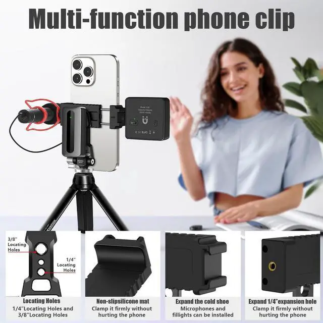 Alt view image 4 of 7 - Aluminum Tripod Stand Mount Universal Smartphone Adapter with Cold Shoe Mount,360°Adjustable Cellphone Clamp Tripod Stand Holder,Compatible for iPhone,Samsung Galaxy and Cameras.