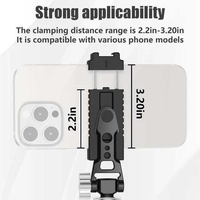 Alt view image 3 of 7 - Aluminum Tripod Stand Mount Universal Smartphone Adapter with Cold Shoe Mount,360°Adjustable Cellphone Clamp Tripod Stand Holder,Compatible for iPhone,Samsung Galaxy and Cameras.
