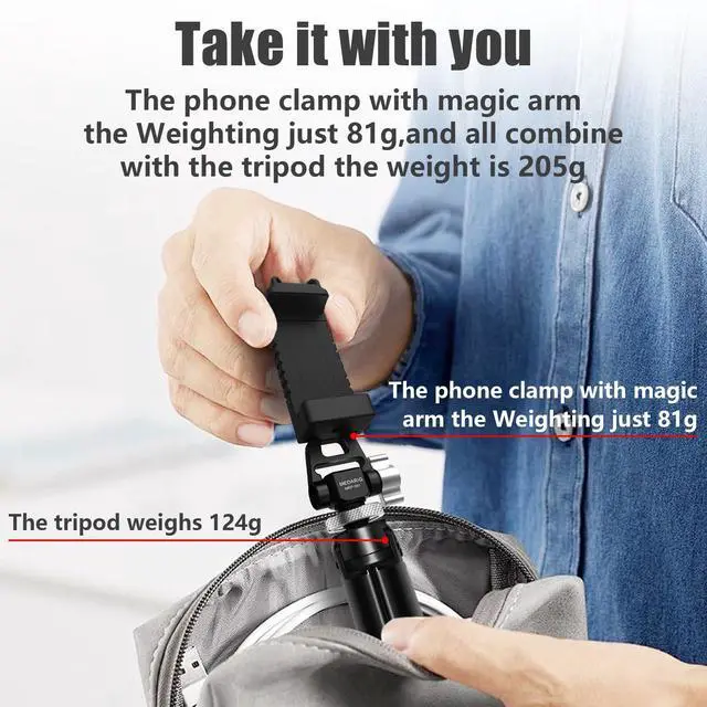 Alt view image 7 of 7 - Aluminum Tripod Stand Mount Universal Smartphone Adapter with Cold Shoe Mount,360°Adjustable Cellphone Clamp Tripod Stand Holder,Compatible for iPhone,Samsung Galaxy and Cameras.