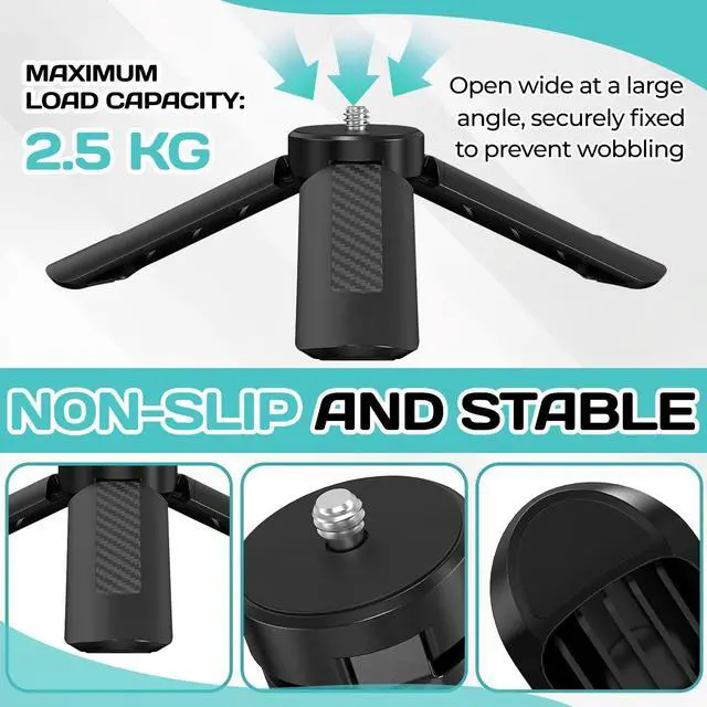 Alt view image 3 of 7 - Mini Tripod for DJI OSMO Pocket 3/2,Portable Stand Mount for Insta360 X5 X3 X4,Black 1/4" Screw Lightweight Selfie Stick for Vlog Cameras Desktop Projectors