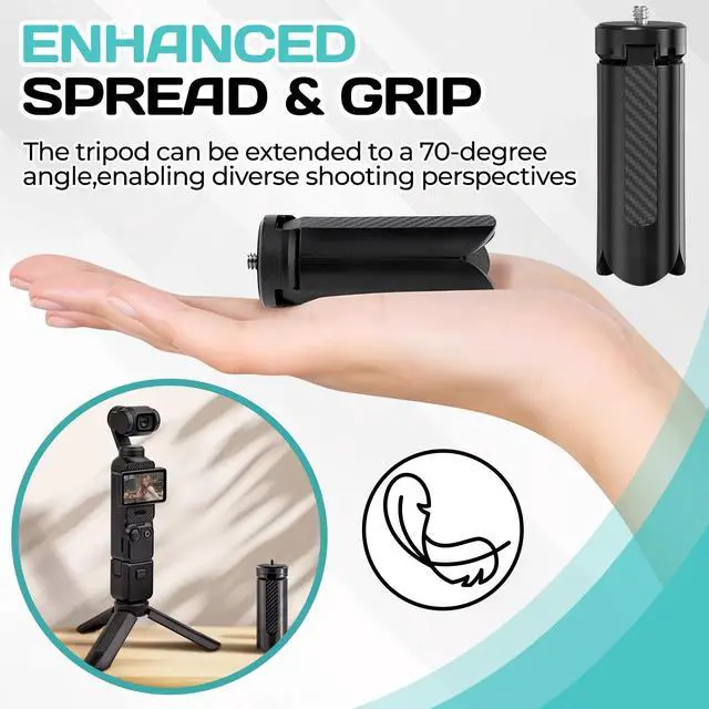 Alt view image 4 of 7 - Mini Tripod for DJI OSMO Pocket 3/2,Portable Stand Mount for Insta360 X5 X3 X4,Black 1/4" Screw Lightweight Selfie Stick for Vlog Cameras Desktop Projectors