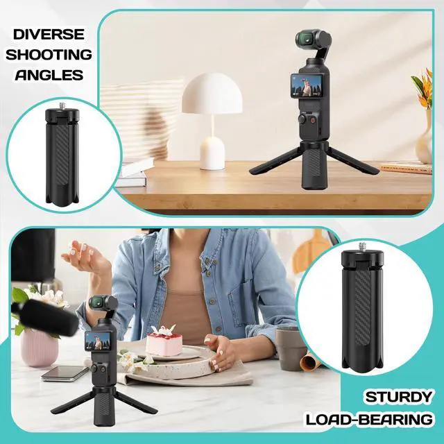 Alt view image 5 of 7 - Mini Tripod for DJI OSMO Pocket 3/2,Portable Stand Mount for Insta360 X5 X3 X4,Black 1/4" Screw Lightweight Selfie Stick for Vlog Cameras Desktop Projectors