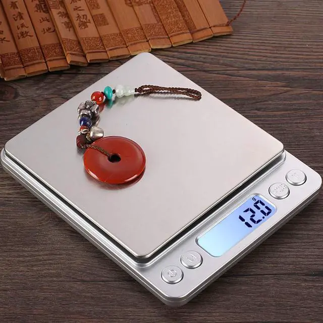 Alt view image 4 of 7 - Small Digital Scale,3kg/0.1g,6.6lb,Kitchen Scale,Food Scale,with Blue Backlit LCD Display, 6 Units, Auto Off, Tare, PCS Function, Stainless Steel, Battery Included