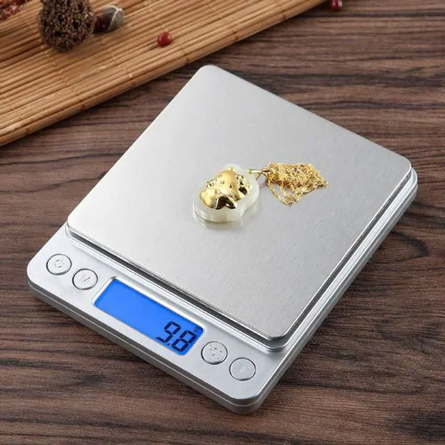 Alt view image 5 of 7 - Small Digital Scale,3kg/0.1g,6.6lb,Kitchen Scale,Food Scale,with Blue Backlit LCD Display, 6 Units, Auto Off, Tare, PCS Function, Stainless Steel, Battery Included