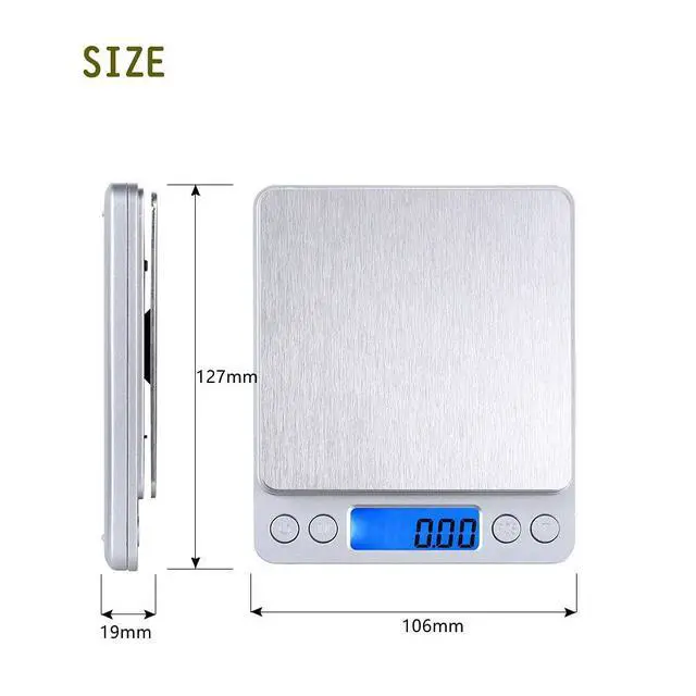 Alt view image 6 of 7 - Small Digital Scale,3kg/0.1g,6.6lb,Kitchen Scale,Food Scale,with Blue Backlit LCD Display, 6 Units, Auto Off, Tare, PCS Function, Stainless Steel, Battery Included