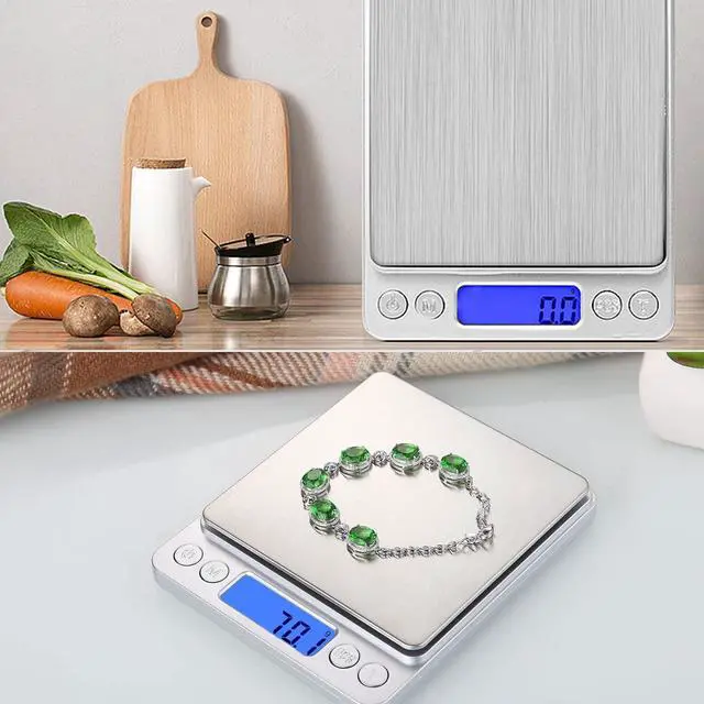 Alt view image 7 of 7 - Small Digital Scale,3kg/0.1g,6.6lb,Kitchen Scale,Food Scale,with Blue Backlit LCD Display, 6 Units, Auto Off, Tare, PCS Function, Stainless Steel, Battery Included