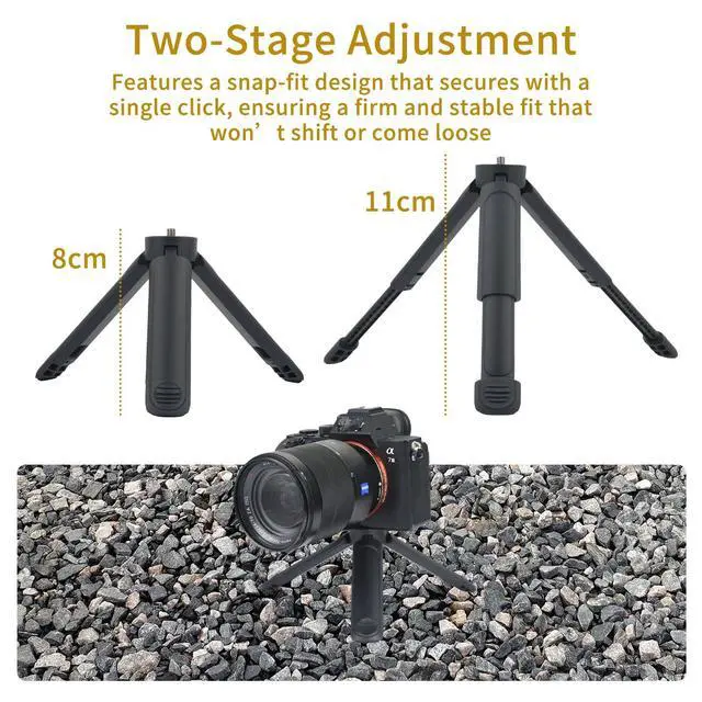 Alt view image 2 of 7 - UTEBIT Extendable Mini Camera Tripod, 1/4'' Screw Compact Tabletop Stand | 2-Level Height Adjustable Universal Small Table Tripod Lightweight Foldable for Video Photography Live Streaming, Black