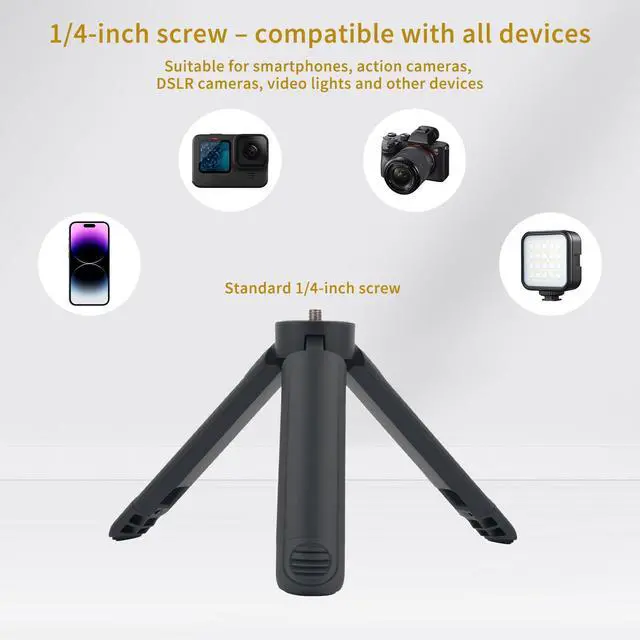 Alt view image 4 of 7 - UTEBIT Extendable Mini Camera Tripod, 1/4'' Screw Compact Tabletop Stand | 2-Level Height Adjustable Universal Small Table Tripod Lightweight Foldable for Video Photography Live Streaming, Black