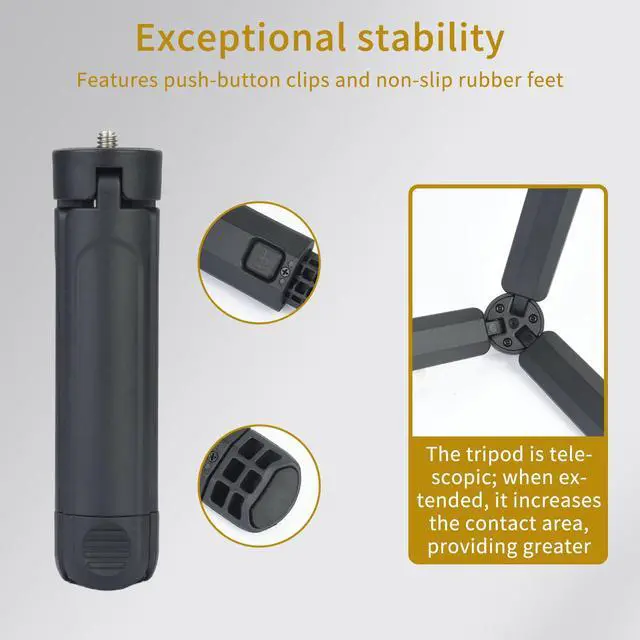 Alt view image 3 of 7 - UTEBIT Extendable Mini Camera Tripod, 1/4'' Screw Compact Tabletop Stand | 2-Level Height Adjustable Universal Small Table Tripod Lightweight Foldable for Video Photography Live Streaming, Black