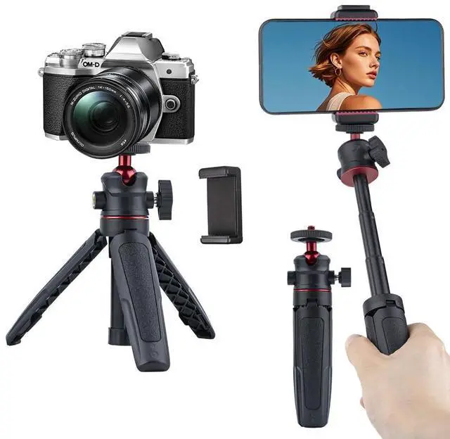 Main image of Mini Tripod Selfie Stick 3-in-1 Extension Pole with Phone Clamp - Aluminum Vlogging Stand for Smartphone Action Camera Webcam 1/4 Thread