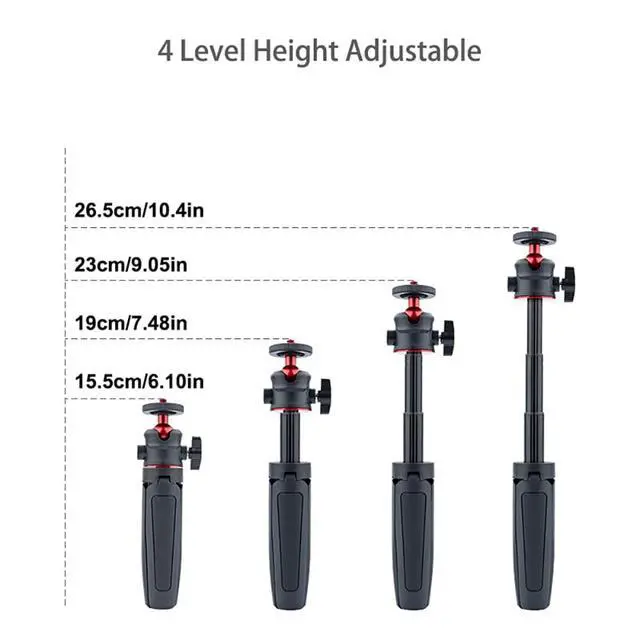 Alt view image 3 of 7 - Mini Tripod Selfie Stick 3-in-1 Extension Pole with Phone Clamp - Aluminum Vlogging Stand for Smartphone Action Camera Webcam 1/4 Thread