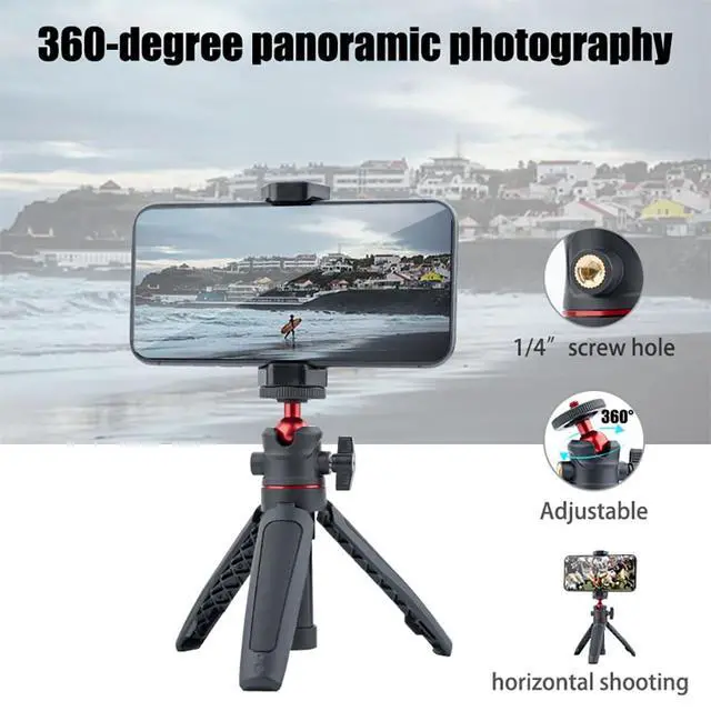 Alt view image 6 of 7 - Mini Tripod Selfie Stick 3-in-1 Extension Pole with Phone Clamp - Aluminum Vlogging Stand for Smartphone Action Camera Webcam 1/4 Thread