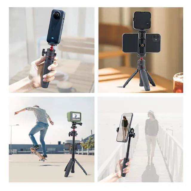 Alt view image 7 of 7 - Mini Tripod Selfie Stick 3-in-1 Extension Pole with Phone Clamp - Aluminum Vlogging Stand for Smartphone Action Camera Webcam 1/4 Thread