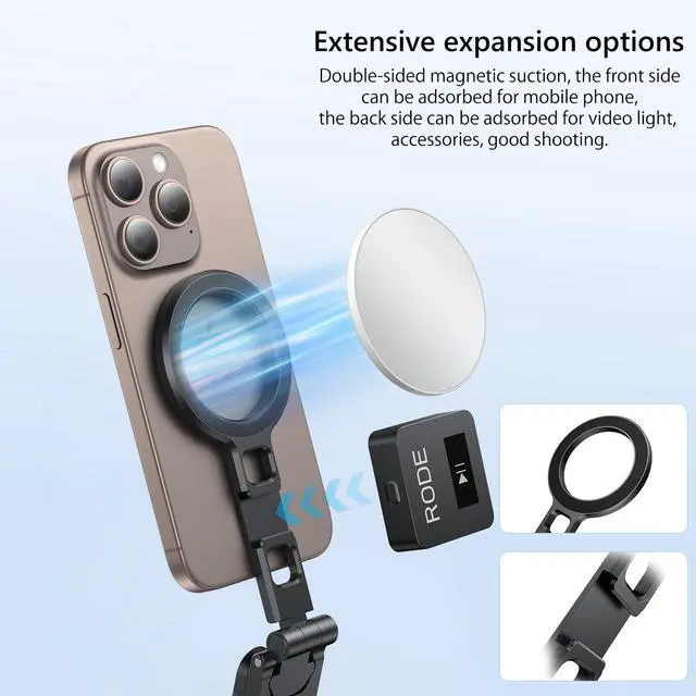 Alt view image 2 of 7 - VRIG MG-21 Foldable Mini Tripod for iPhone MagSafe, Magnetic Phone Stand | 1/4'' Thread,Cold Shoe Mount & Arca-swiss, Aluminium Alloy Phone Tripod for Desk/Handheld,for iPhone 17 16 15 14 13 12 Series
