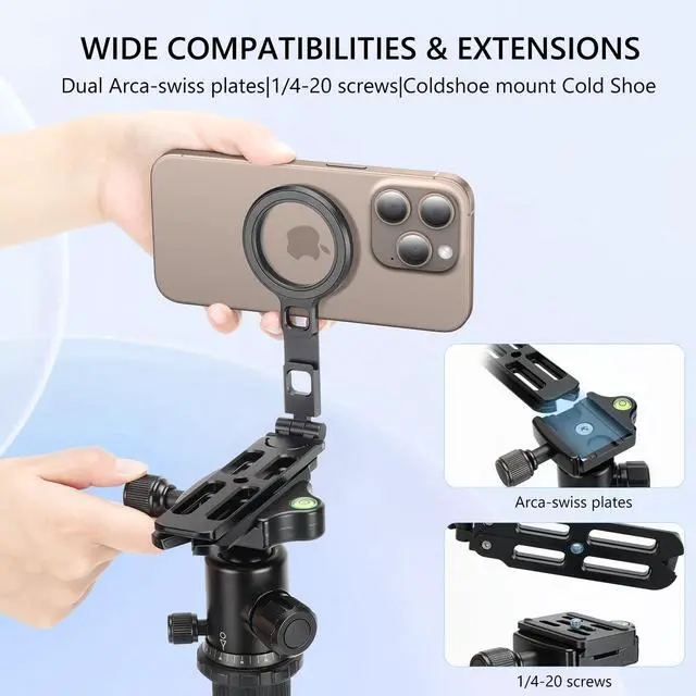 Alt view image 5 of 7 - VRIG MG-21 Foldable Mini Tripod for iPhone MagSafe, Magnetic Phone Stand | 1/4'' Thread,Cold Shoe Mount & Arca-swiss, Aluminium Alloy Phone Tripod for Desk/Handheld,for iPhone 17 16 15 14 13 12 Series