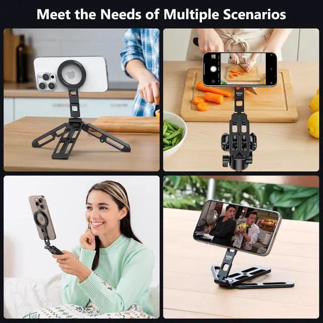 Alt view image 7 of 7 - VRIG MG-21 Foldable Mini Tripod for iPhone MagSafe, Magnetic Phone Stand | 1/4'' Thread,Cold Shoe Mount & Arca-swiss, Aluminium Alloy Phone Tripod for Desk/Handheld,for iPhone 17 16 15 14 13 12 Series