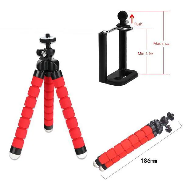 Alt view image 2 of 5 - AKOAK Mini Camera Tripod, Portable and Flexible Tripod with Cell Phone Holder Clip, Standard 1/4 Screw Suited for General Camera and Adjustable Clip Suited for The Mobile Phone Under 6 Inch,Red