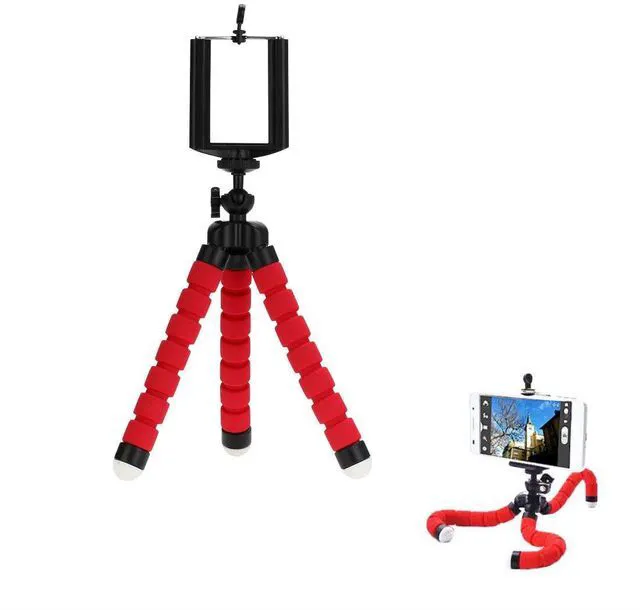 Main image of AKOAK Mini Camera Tripod, Portable and Flexible Tripod with Cell Phone Holder Clip, Standard 1/4 Screw Suited for General Camera and Adjustable Clip Suited for The Mobile Phone Under 6 Inch,Red