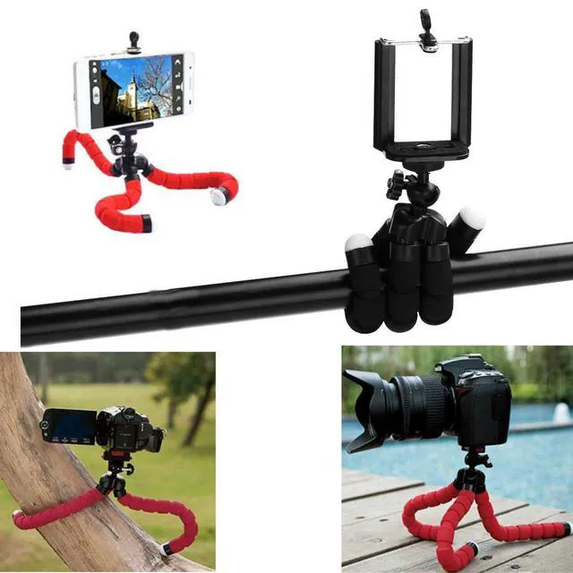 Alt view image 3 of 5 - AKOAK Mini Camera Tripod, Portable and Flexible Tripod with Cell Phone Holder Clip, Standard 1/4 Screw Suited for General Camera and Adjustable Clip Suited for The Mobile Phone Under 6 Inch,Red